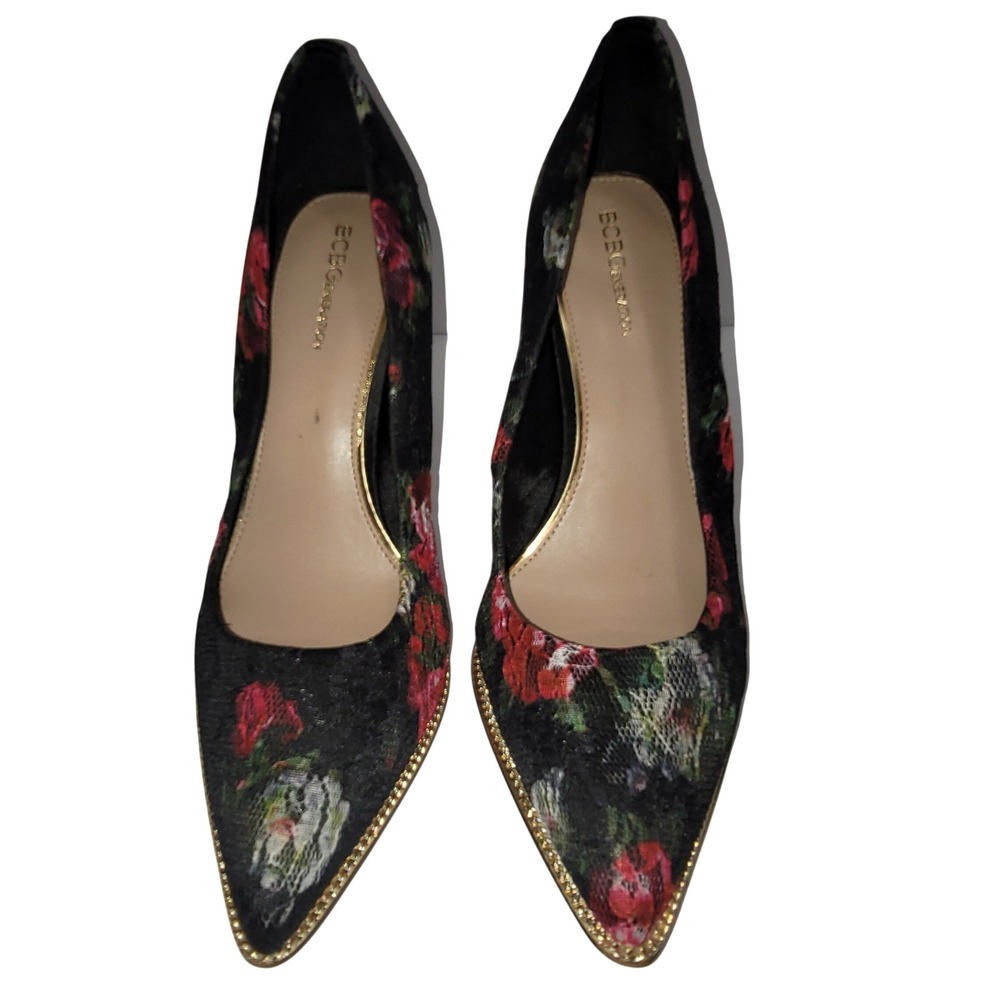 BCB Generation Chain Pointy Floral Lace Black Red Gold Chain Pumps 10 Boho Y2K - Picture 6 of 10